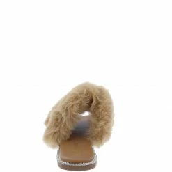 SUP Shoes Sarah008 Camel Rhinestone Faux Fur Open Toe Slide Sandal