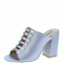 AMERICAN METTLE Sarah32 Silver Pearl Cut Out Peep Toe Slide Block Heel