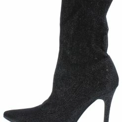 SPRINGLAND Boots Selma01 Black Sparkle Pointed Toe Stiletto Boot