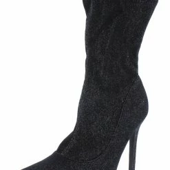 SPRINGLAND Boots Selma01 Black Sparkle Pointed Toe Stiletto Boot