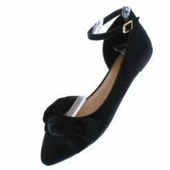 JP Series30s Black Velvet Bow Ankle Strap Dorsay Ballet Flat