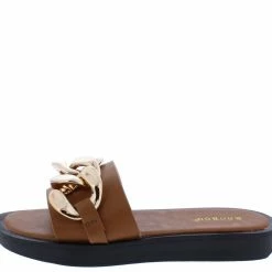 JP Sidekick11 Tan Crp Open Toe Chunky Chain Flat Slide Sandal