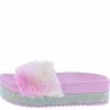 OIL J Snow Cotton Candy Rhinestone Faux Fur Open Toe Mule Flat Sandal What's New