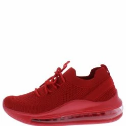Liliana Lydia167 Red Lace Up Clear Tapered Sole Sneaker Flat Shoes