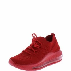 Liliana Lydia167 Red Lace Up Clear Tapered Sole Sneaker Flat Shoes