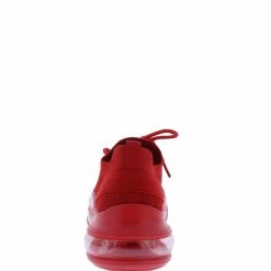 Liliana Lydia167 Red Lace Up Clear Tapered Sole Sneaker Flat Shoes