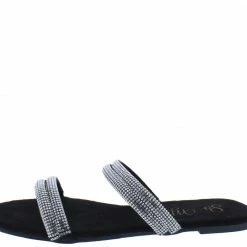 MACHI Soraya Black Embellished Multi Strap Flat Slide Sandal