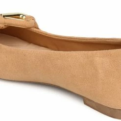 QUPID Ballet Flats Sparks05 Toffee Almond Toe Single Gold Loop Ballet Flat
