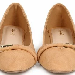 QUPID Ballet Flats Sparks05 Toffee Almond Toe Single Gold Loop Ballet Flat