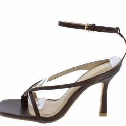 OIL J Shoes Stefan Brown Thong Strappy Open Toe Ankle Strap Heel