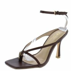 OIL J Shoes Stefan Brown Thong Strappy Open Toe Ankle Strap Heel