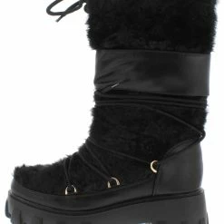 Lemonade Boots Studio Black Faux Fur Lace Up Snow Boot