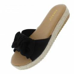 JP Superb35 Black Bow Open Toe Espadrille Slide Wedge