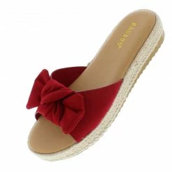 JP Superb35 Red Bow Open Toe Espadrille Slide Wedge