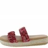 JP Superb39 Red Dual Ruched Strap Flat Slide Espadrille Sandal