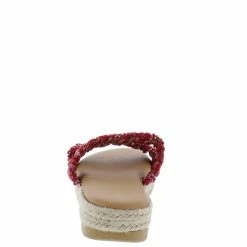 JP Superb39 Red Dual Ruched Strap Flat Slide Espadrille Sandal