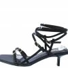 OIL J Taren Black Pu Strappy Open Toe Ankle Wrap Kitten Heel