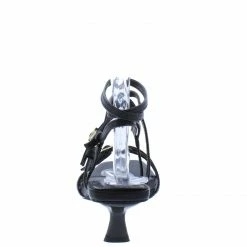 OIL J Taren Black Pu Strappy Open Toe Ankle Wrap Kitten Heel