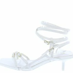OIL J Taren White Pu Strappy Open Toe Ankle Wrap Kitten Heel What's New