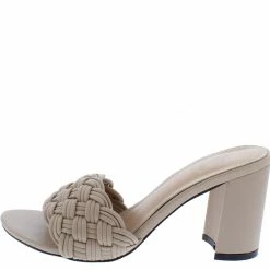 In Touch Alice299 Nude Pu Woven Open Toe Mule Slide Heel