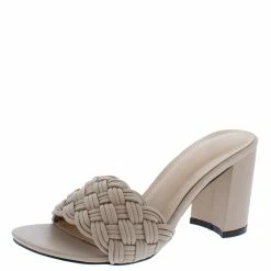 In Touch Alice299 Nude Pu Woven Open Toe Mule Slide Heel