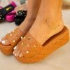 Mata Tear Drop Tan Quilted Studded Open Toe Platform Wedge What's New
