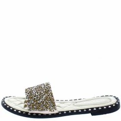 Legend What's New Tia19 Gold Embellished Open Toe Flat Slide Sandal
