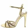 Elegant Tobi51 Gold Sparkle Strappy Open Toe Ankle Strap Heel What's New