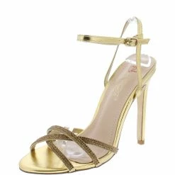 Elegant Tobi51 Gold Sparkle Strappy Open Toe Ankle Strap Heel What's New