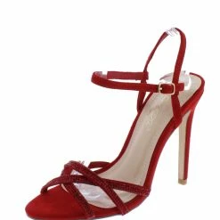 Elegant Tobi51 Red Sparkle Strappy Open Toe Ankle Strap Heel