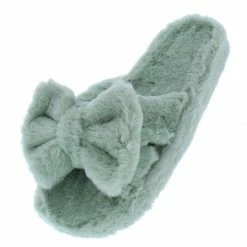 Mata Trendsetter2 Mint Bow Faux Fur Flat Slide Sandal