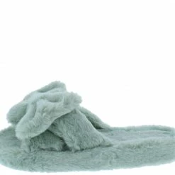 Mata Trendsetter2 Mint Bow Faux Fur Flat Slide Sandal