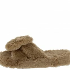 Mata Shoes Trendsetter2 Taupe Bow Faux Fur Flat Slide Sandal