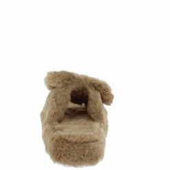 Mata Shoes Trendsetter2 Taupe Bow Faux Fur Flat Slide Sandal