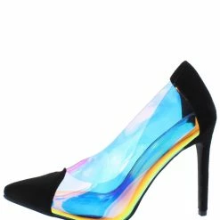 ELEGANCE What's New Trisha1 Black Pointed Te Iridescent Lucite Stiletto Pump Heel