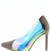 ELEGANCE Trisha1 Taupe Pointed Te Iridescent Lucite Stiletto Pump Heel What's New