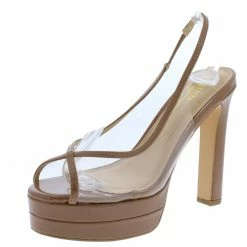 OIL J What's New Truffle Mocha Patent Lucite Peep Toe Slingback Heel