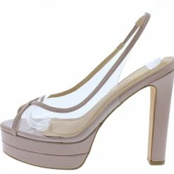 OIL J Truffle Taupe Patent Lucite Peep Toe Slingback Heel What's New
