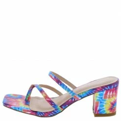 In Touch Shoes Amanda150 Tie Dye Strappy Thong Open Toe Slide Block Heel