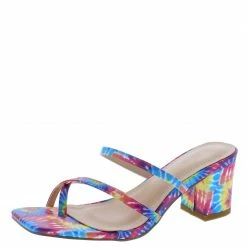 In Touch Shoes Amanda150 Tie Dye Strappy Thong Open Toe Slide Block Heel