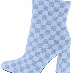 CAPE ROBBIN Toni075 Light Blue Square Toe Block Heel Ankle Boot What's New