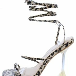 MACHI What's New Wassily Leopard Strappy Open Toe Ankl Wrap Lucite Heel Heel