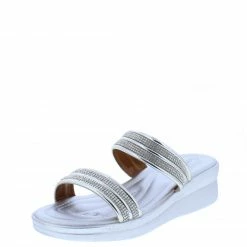 SUP Janice294 Silver Metallic Sparkle Dual Strap Wedge