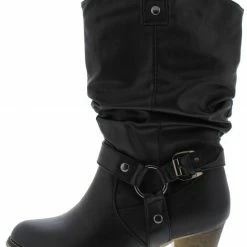 REFRESH Wild02 Black Ring Strap Pull On Cowboy Boot