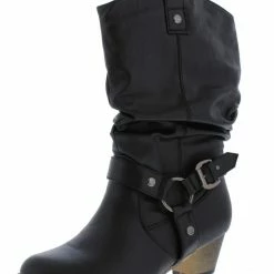 REFRESH Wild02 Black Ring Strap Pull On Cowboy Boot