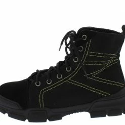Forever Link Wolf1 Black Stitched Lace Up Hiking Boot Boots