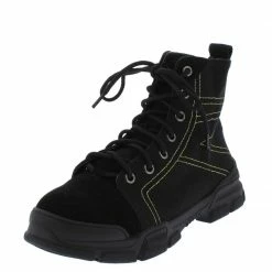 Forever Link Wolf1 Black Stitched Lace Up Hiking Boot Boots