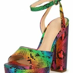 Liliana Shoes Ariel202 Rainbow Peep Toe Ankle Strap Platform Heel
